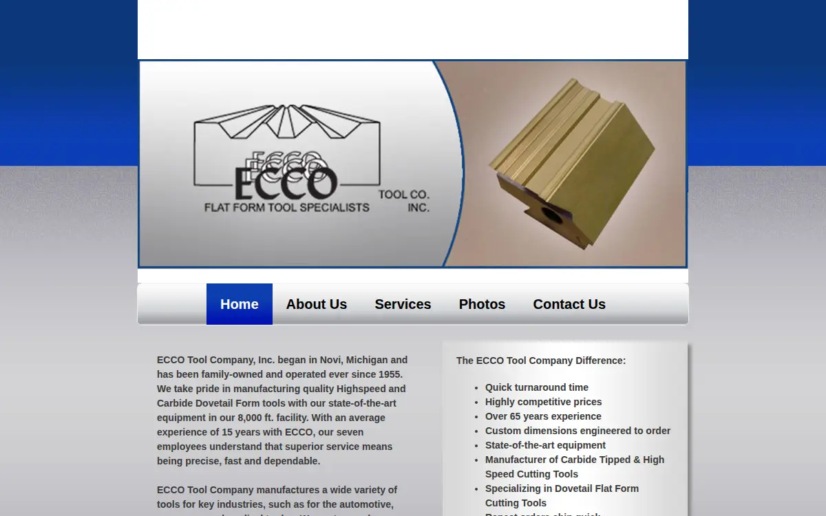 Homepage of Ecco Tool CO INC