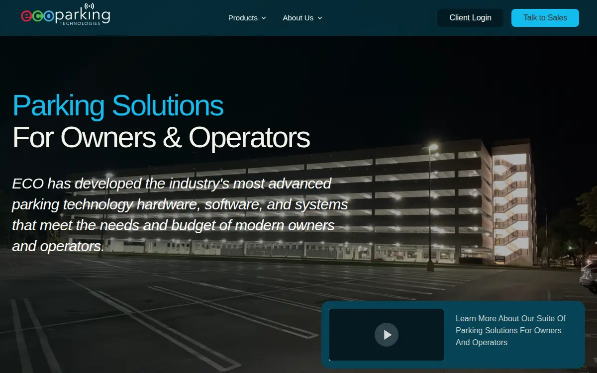 Homepage of Eco Parking Technologies LLC