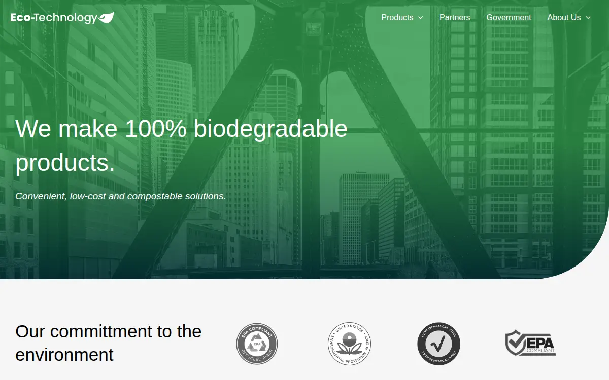 Homepage of Eco-technology, LLC