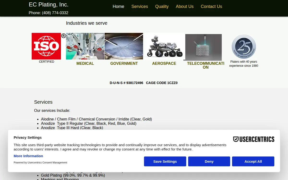 Homepage of E. C. Plating, INC.