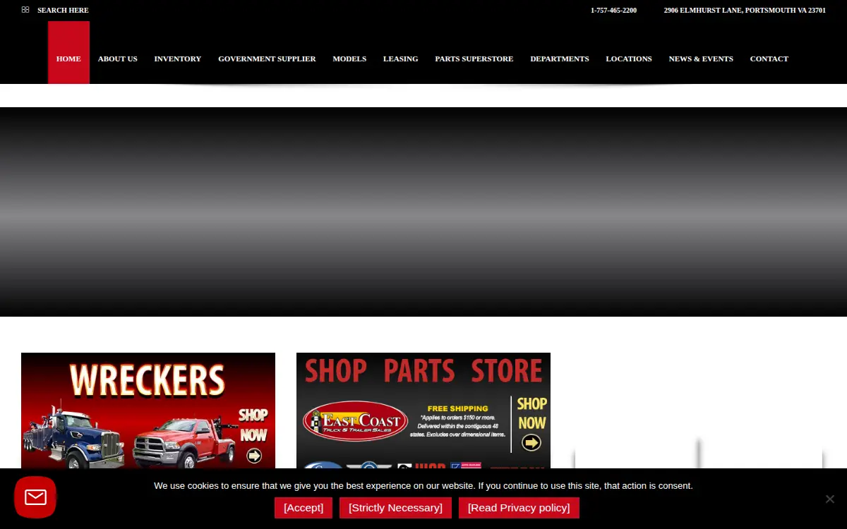 Homepage of East Coast Truck & Trailer Sales INC