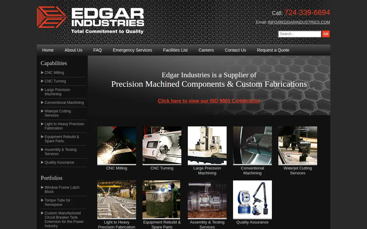 Homepage of H R Edgar Machining & Fabricating, INC.