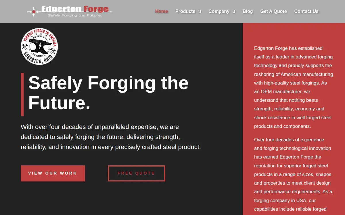 Homepage of Edgerton Forge, INC