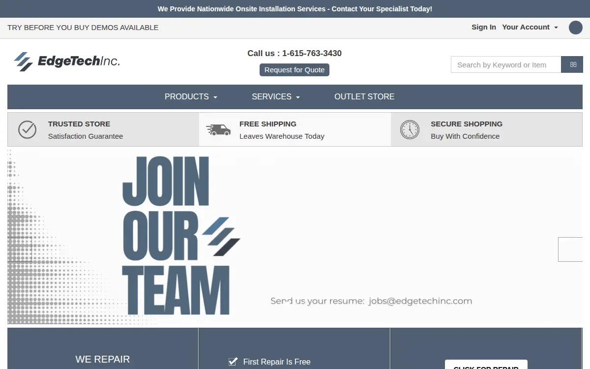 Homepage of Edgetech INC.