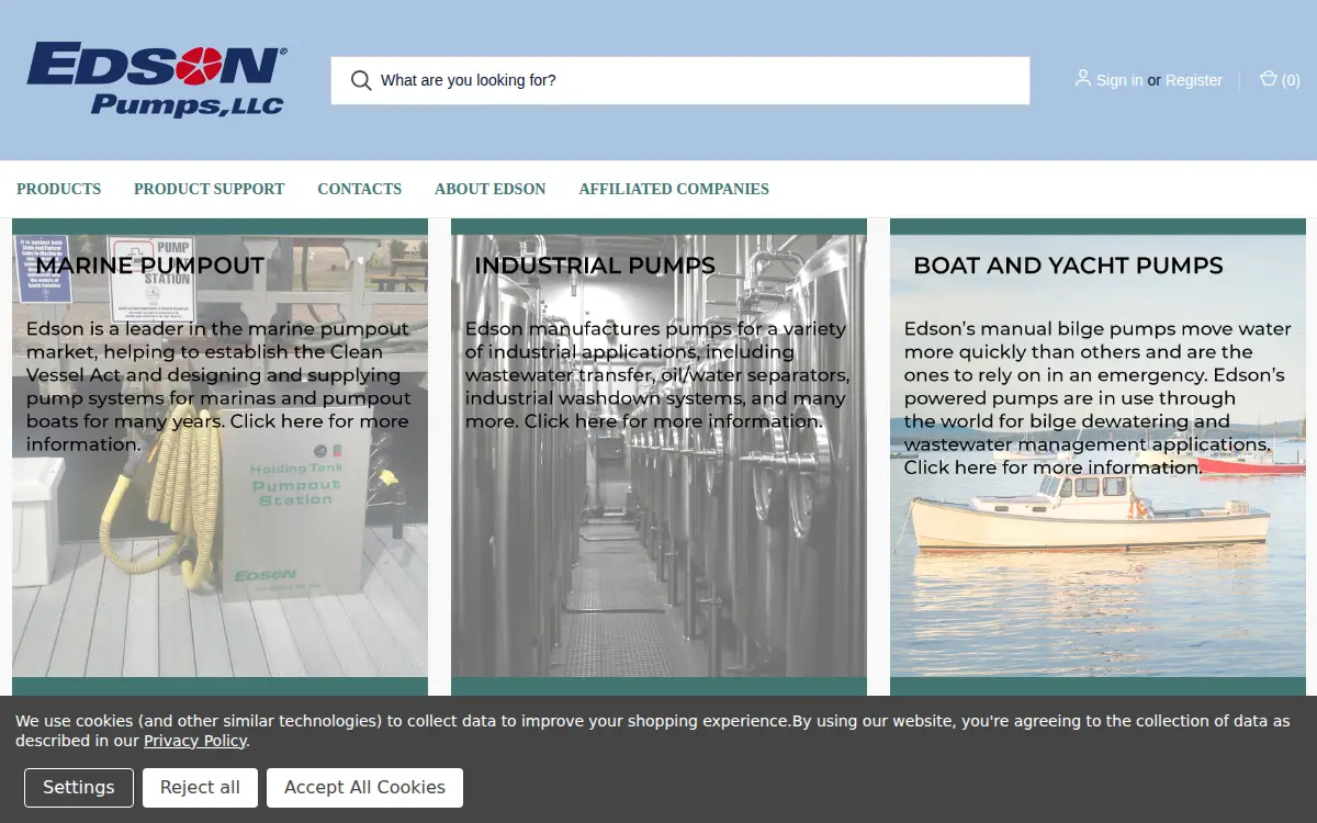 Homepage of Edson Pumps, LLC