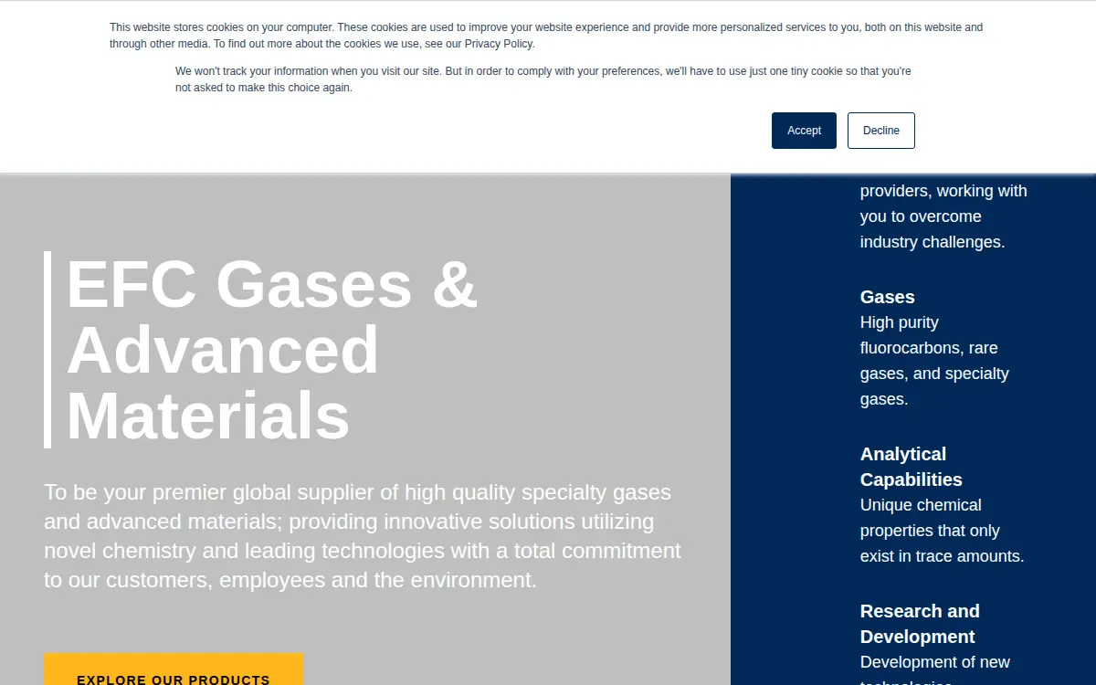Homepage of Electronic Fluorocarbons, LLC
