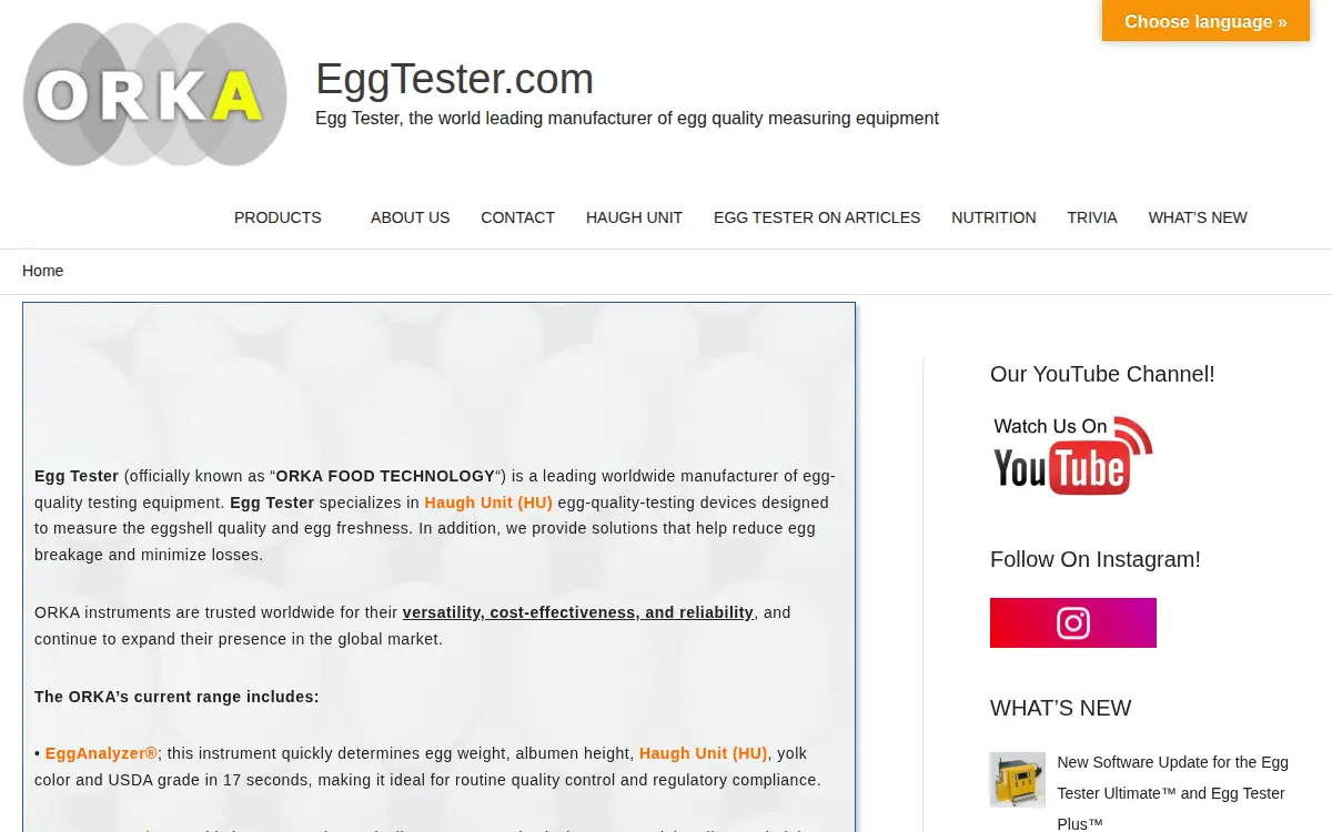 Homepage of Orka Food Technology LLC
