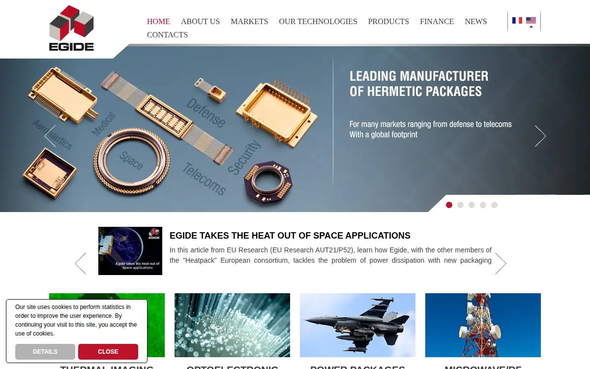 Homepage of Egide Usa, INC.
