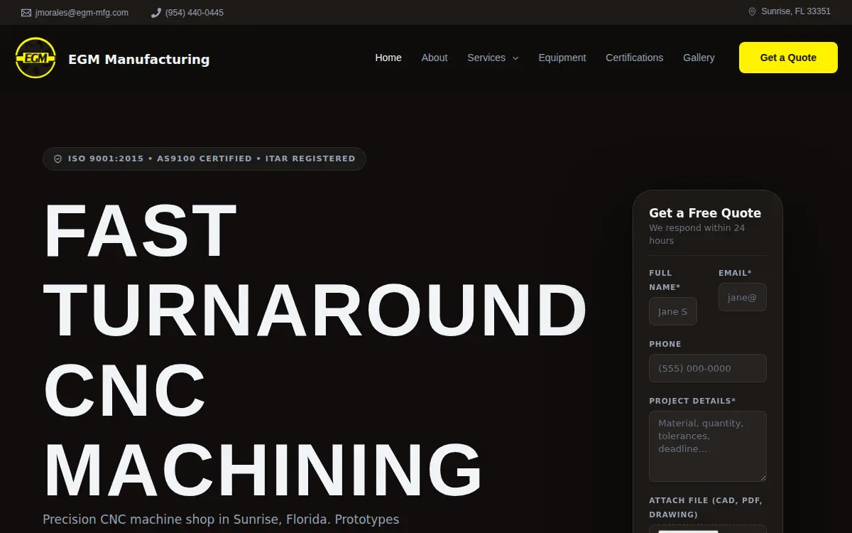 Homepage of Egm Manufacturing, CORP