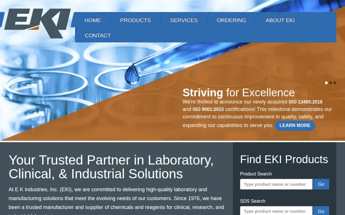 Homepage of E K Industries, INC.
