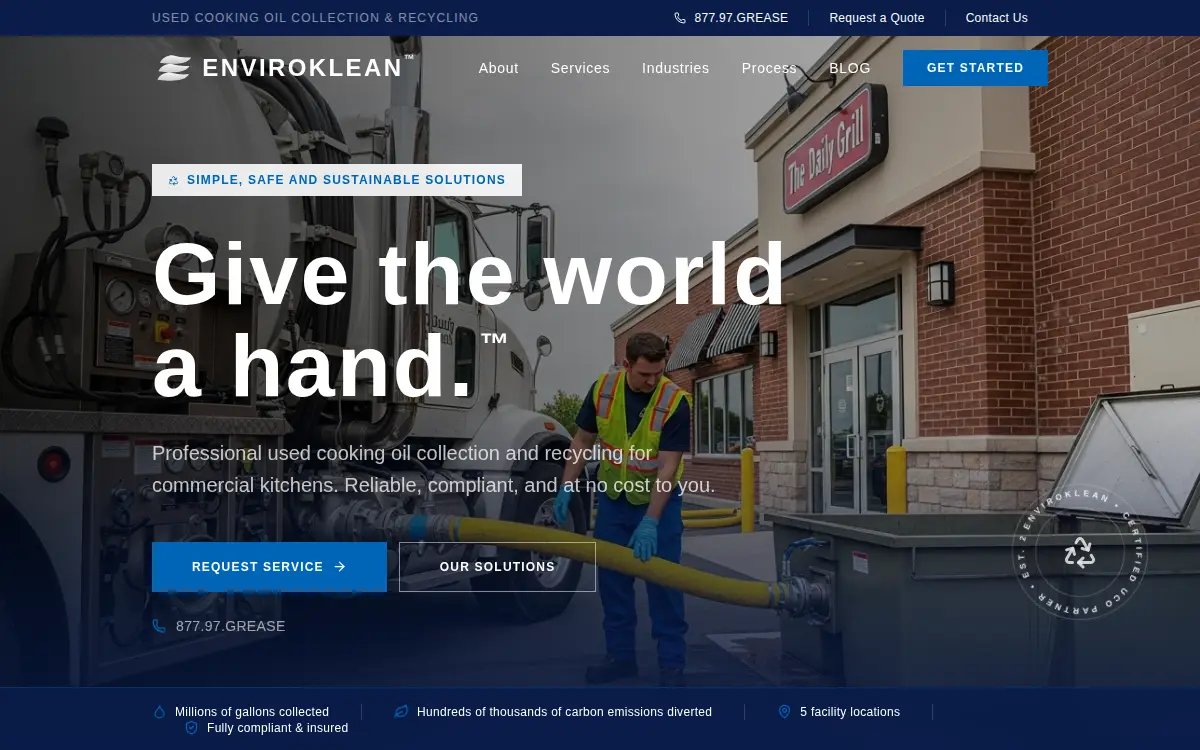 Homepage of Enviroklean Solutions, LLC