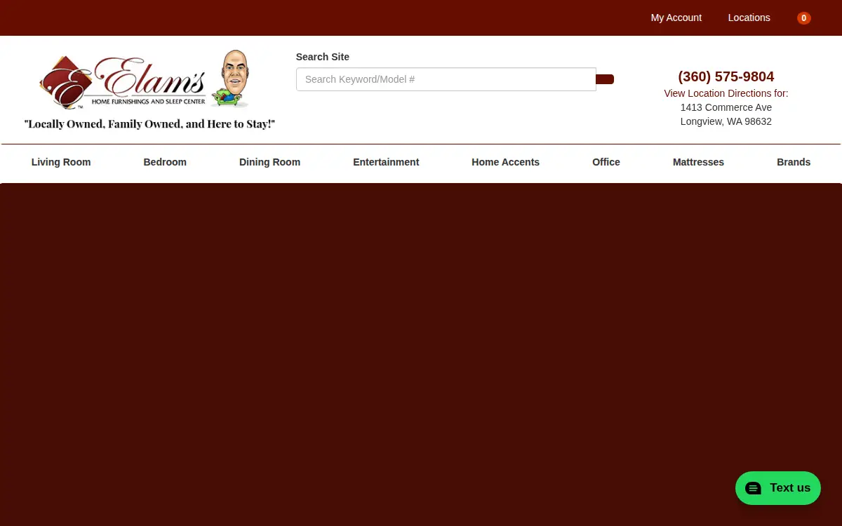 Homepage of Elam's Home Furnishings, INC.