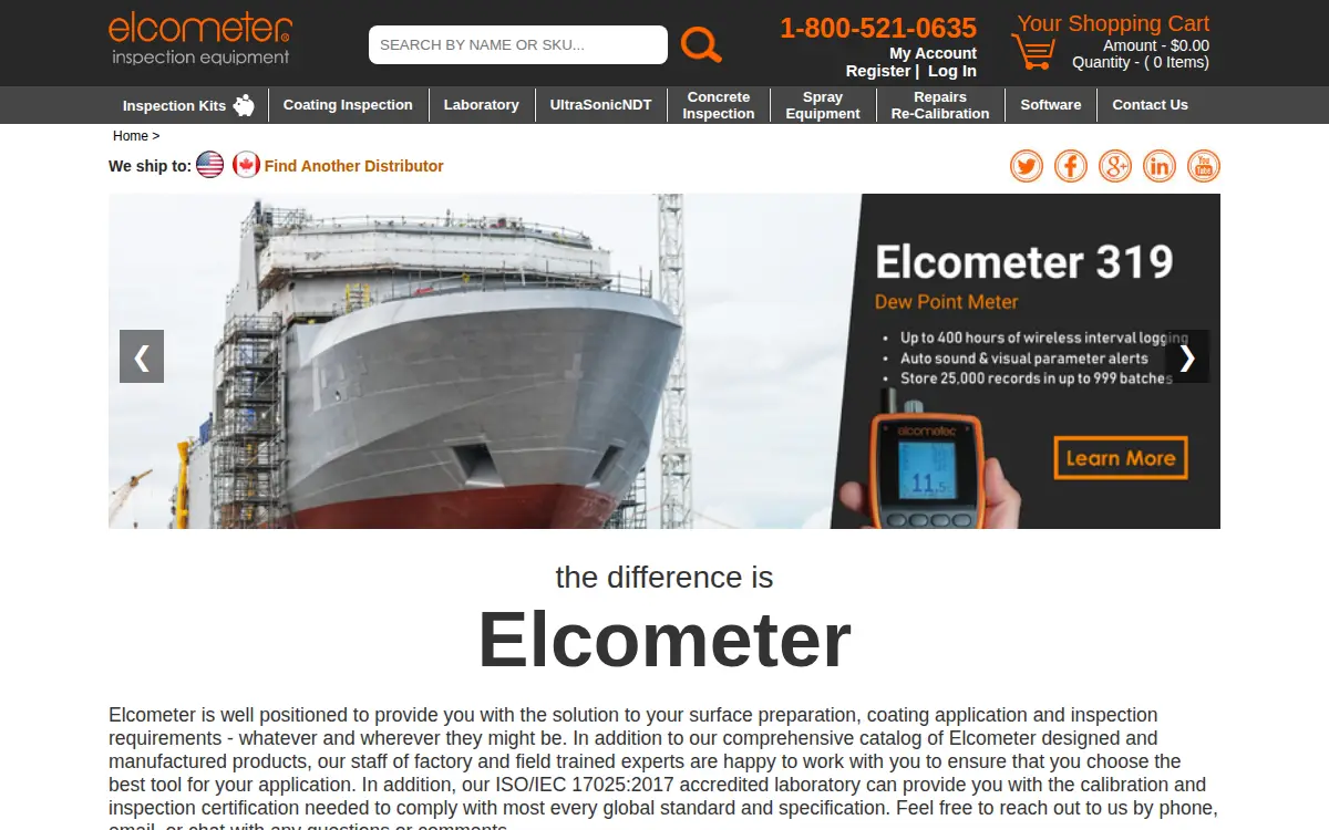 Homepage of Elcometer INC