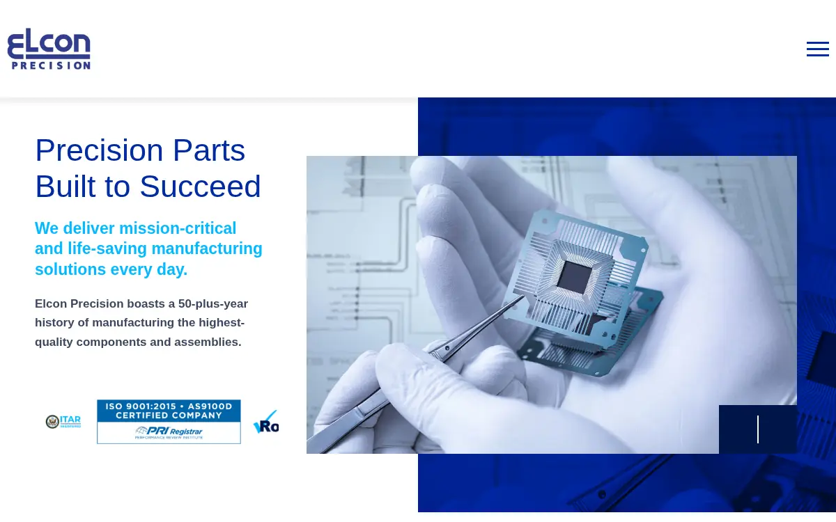 Homepage of Elcon Precision, LLC