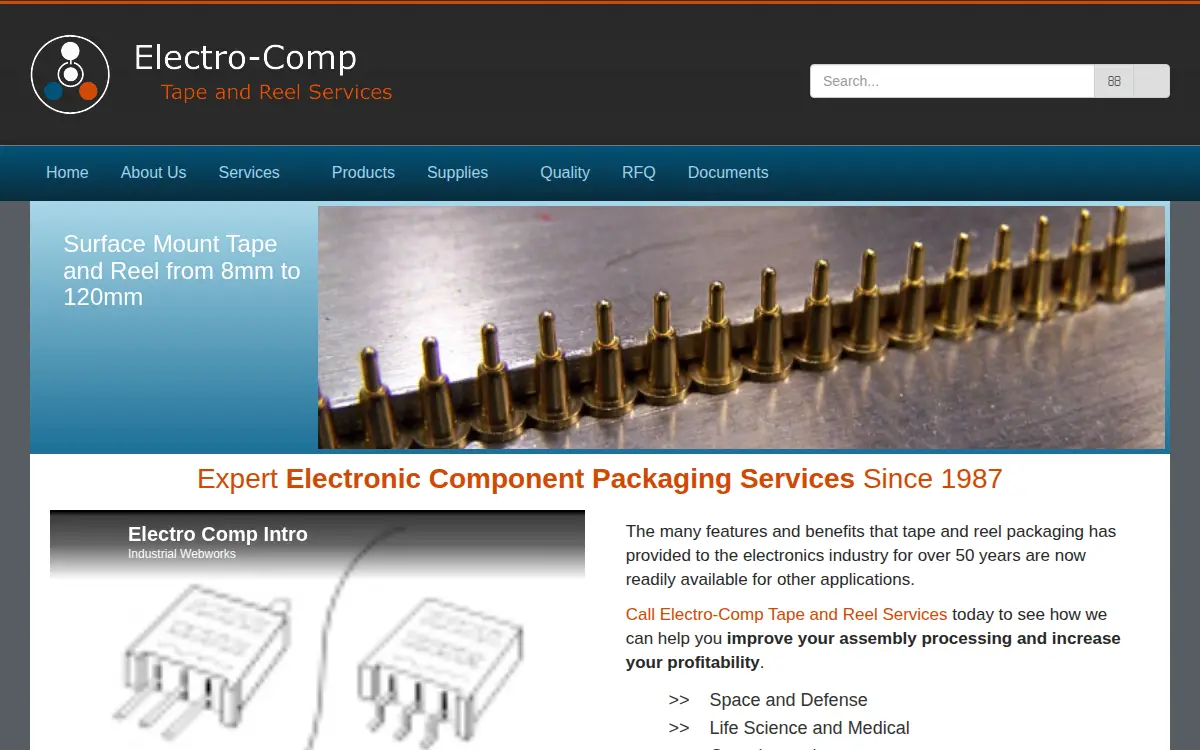 Homepage of Electro-comp Tape and Reel Services, LLC