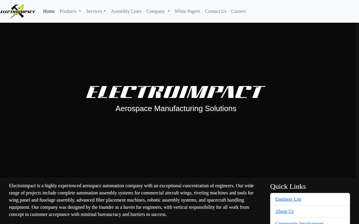 Homepage of Electroimpact INC.