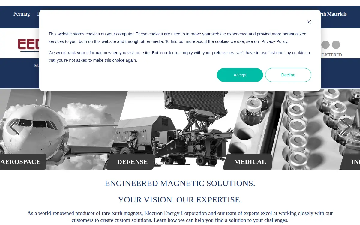 Homepage of Electron Energy LLC