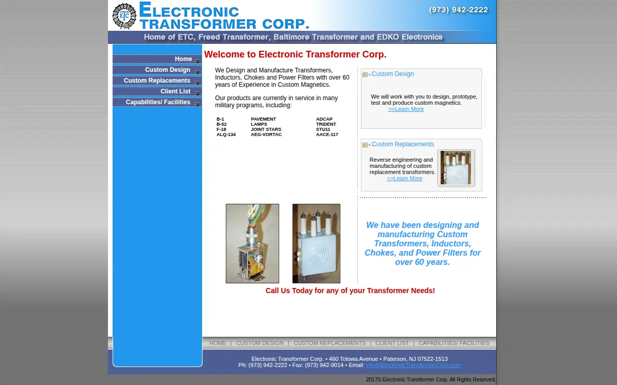Homepage of Electronic Transformer CORP