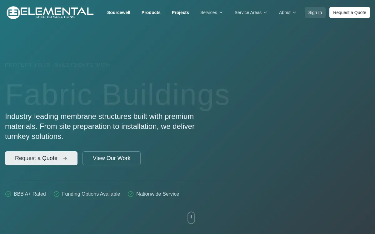 Homepage of Elemental Shelter Solutions, LLC