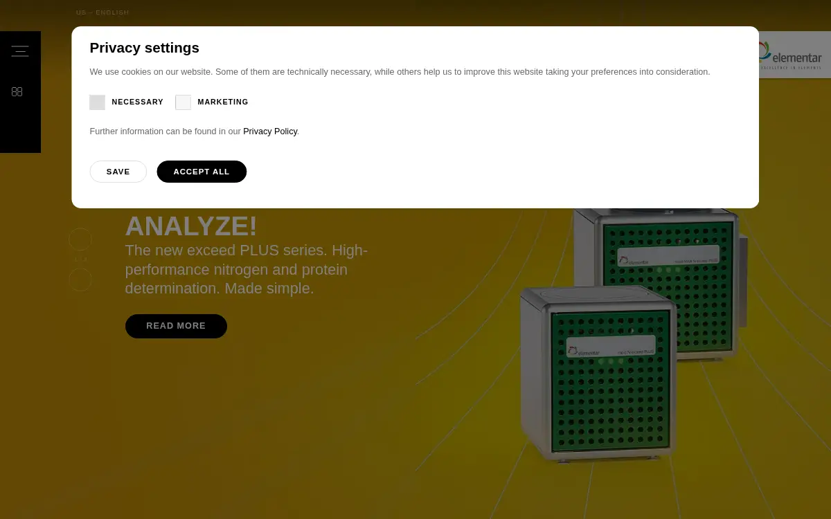 Homepage of Elementar Americas, INC.