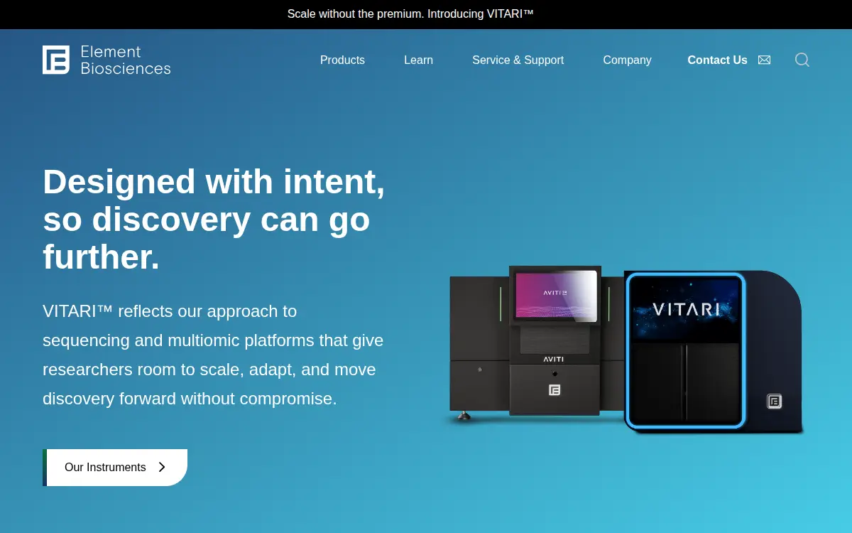 Homepage of Element Biosciences, INC.