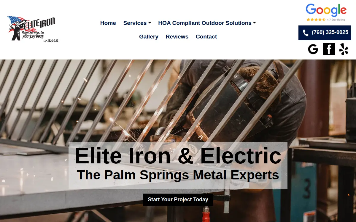 Homepage of Elite Iron and Electric, INC.