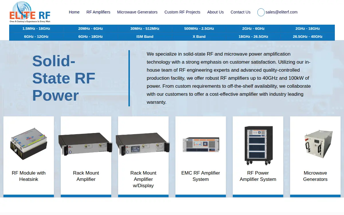 Homepage of Elite Rf LLC