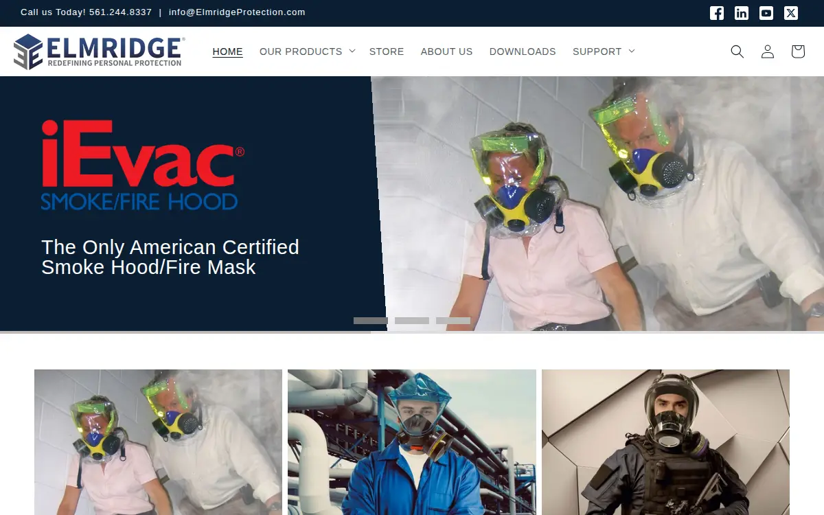 Homepage of Elmridge Protection Products, LLC