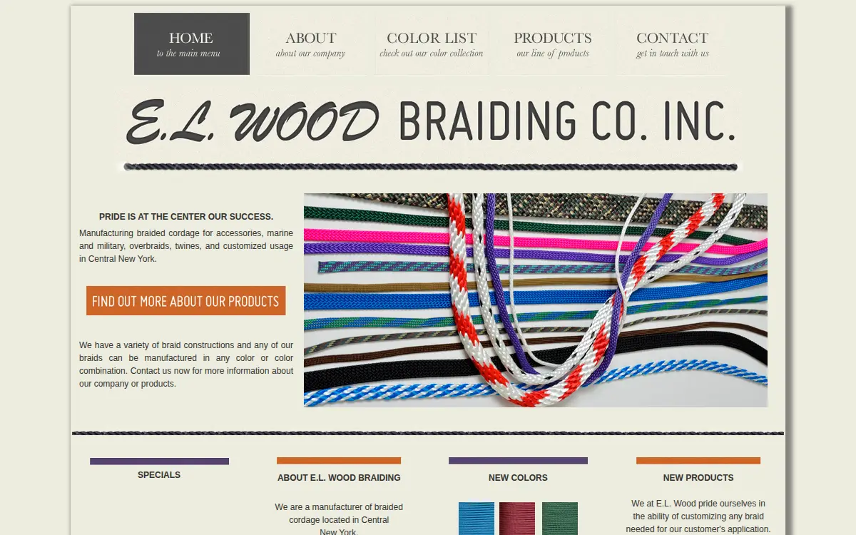 Homepage of E.l. Wood Braiding Co., INC.
