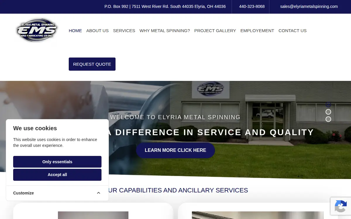 Homepage of Elyria Metal Spinning & Fabricating CO.