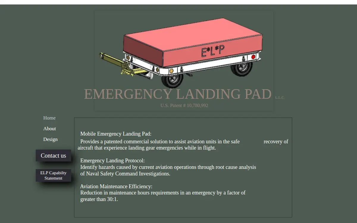 Homepage of Emergency Landing Pad, LLC