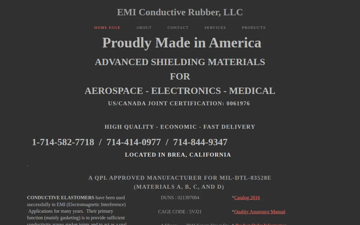 Homepage of Emi Conductive Rubber, LLC