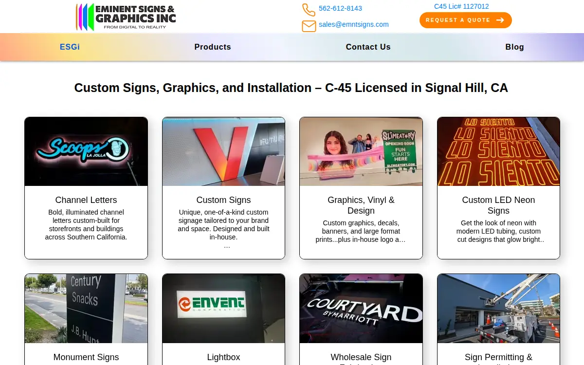 Homepage of Eminent Signs & Graphics