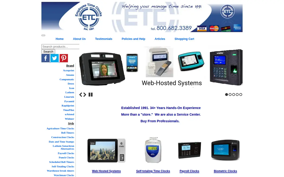 Homepage of Florida Time Clock, Incorporated