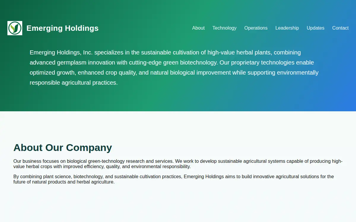 Homepage of Emerging Holdings INC