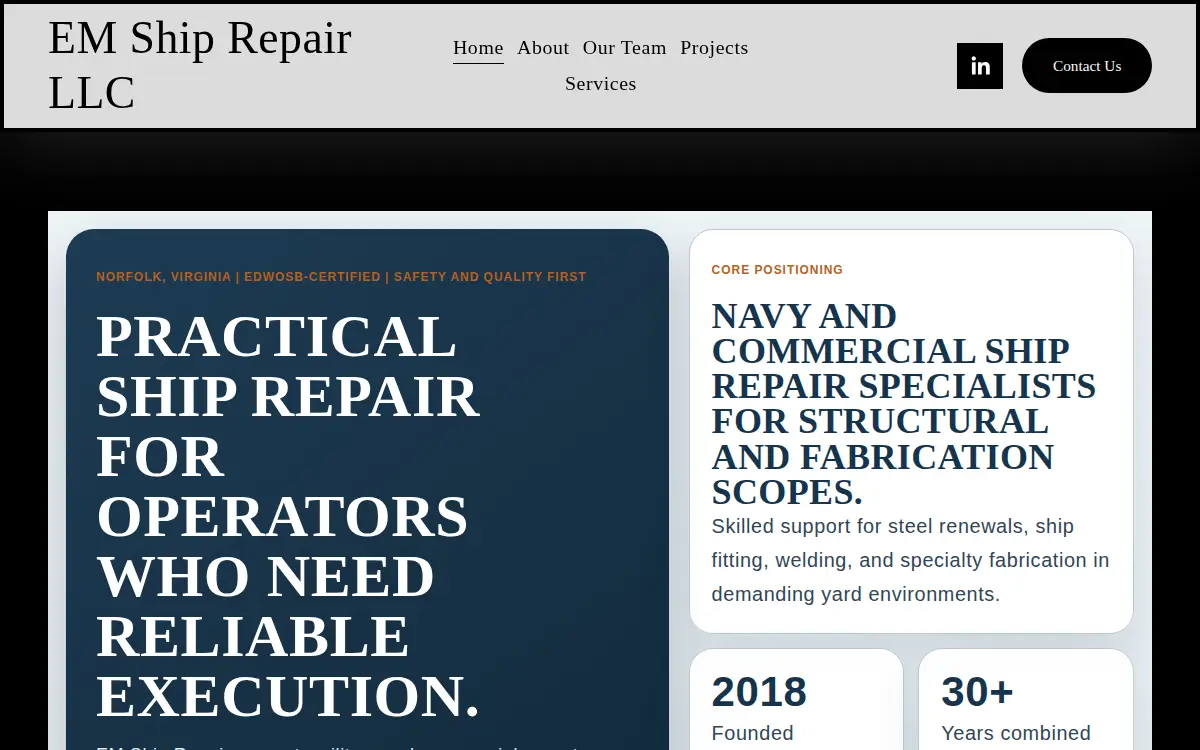 Homepage of Em Ship Repair LLC
