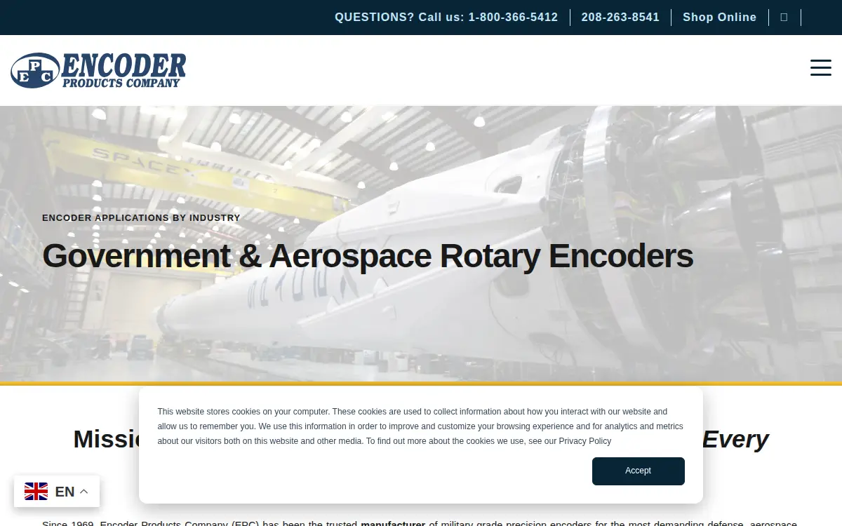 Homepage of Encoder Products Company