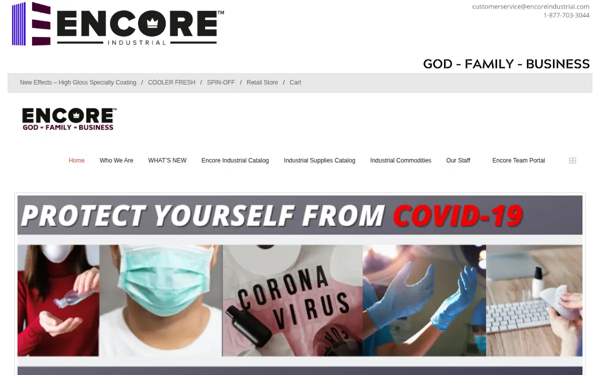 Homepage of Encore Industrial Products, LLC