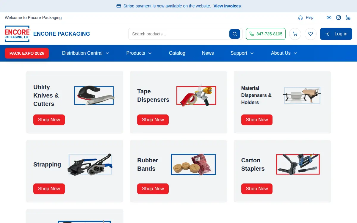 Homepage of Encore Packaging LLC