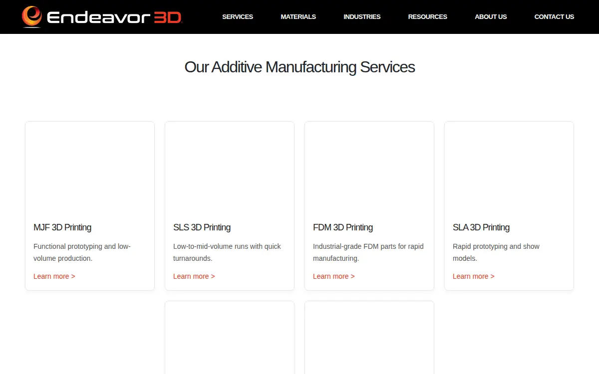Homepage of Endeavor 3d LLC