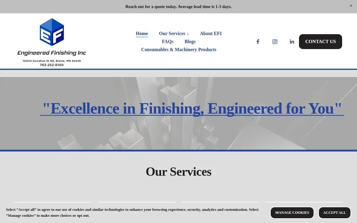 Homepage of Engineered Finishing, INC.