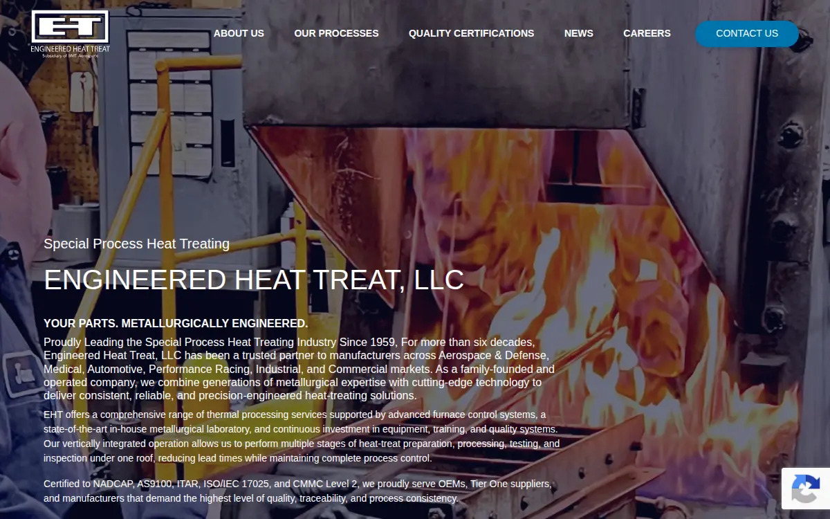 Homepage of Engineered Heat Treat, LLC