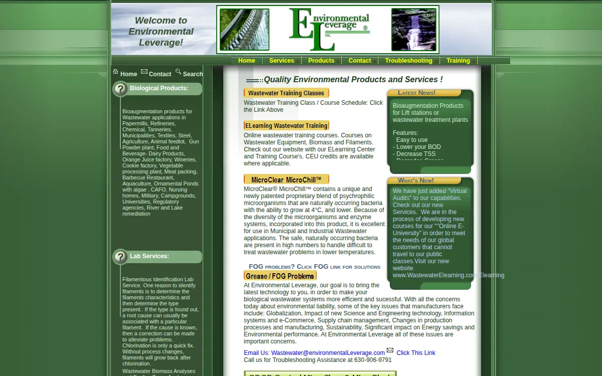 Homepage of Environmental Leverage INC