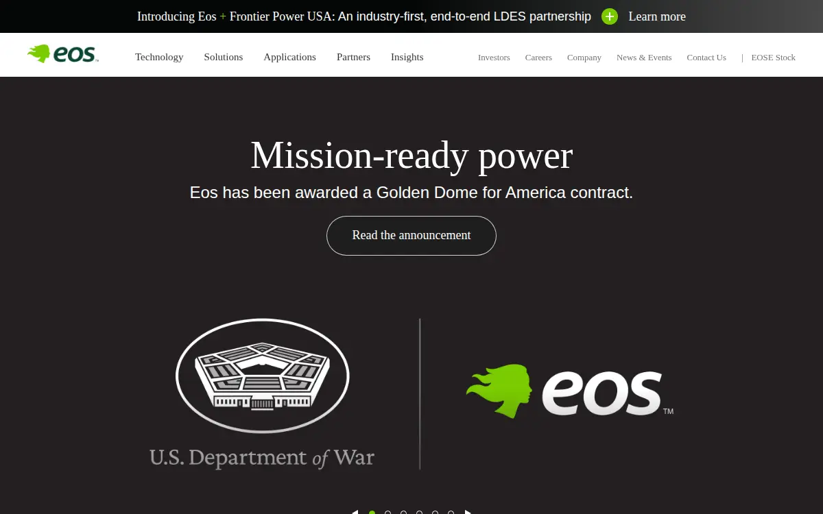 Homepage of Eos Energy Enterprises, INC.