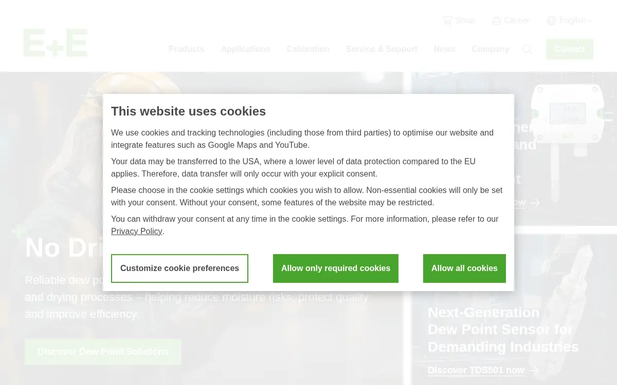 Homepage of E+e Elektronik Corporation