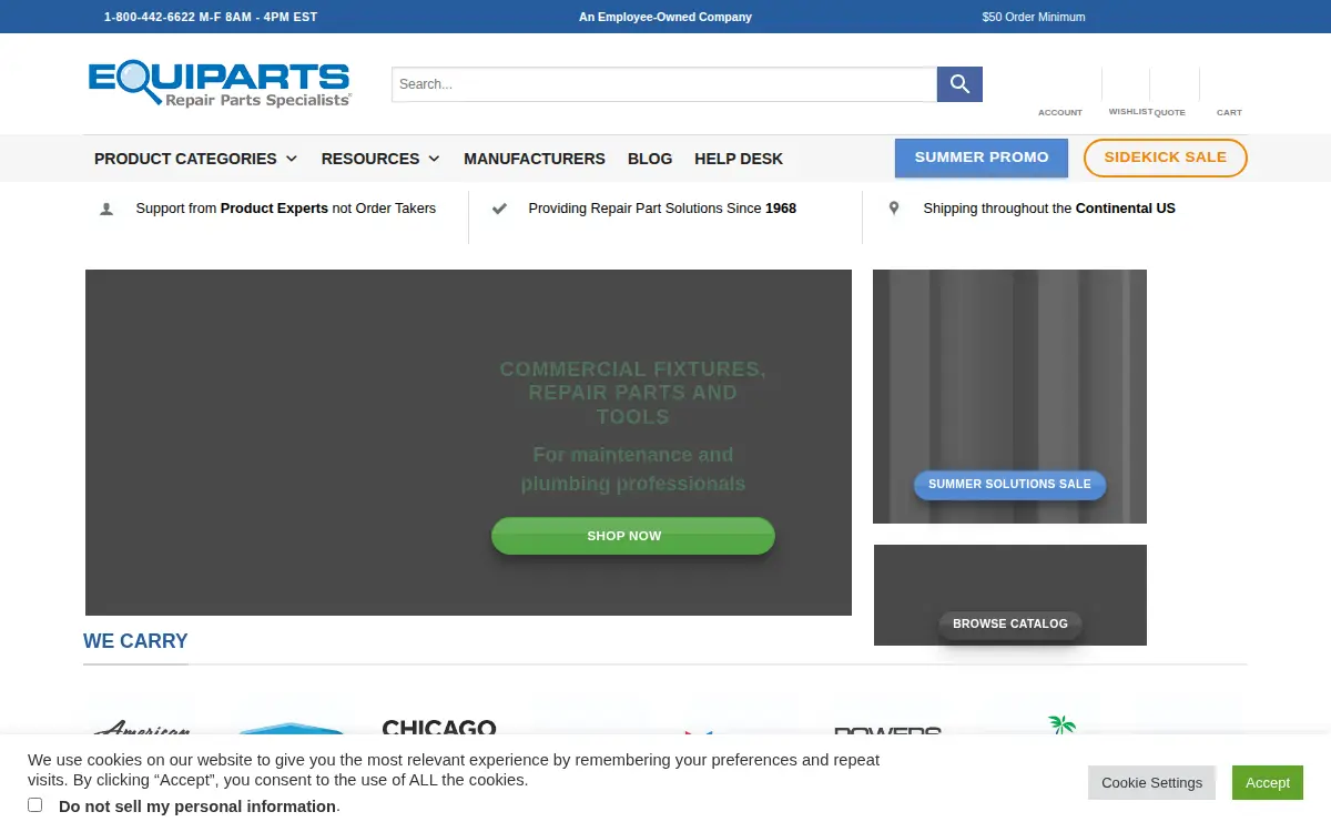 Homepage of Equiparts CORP