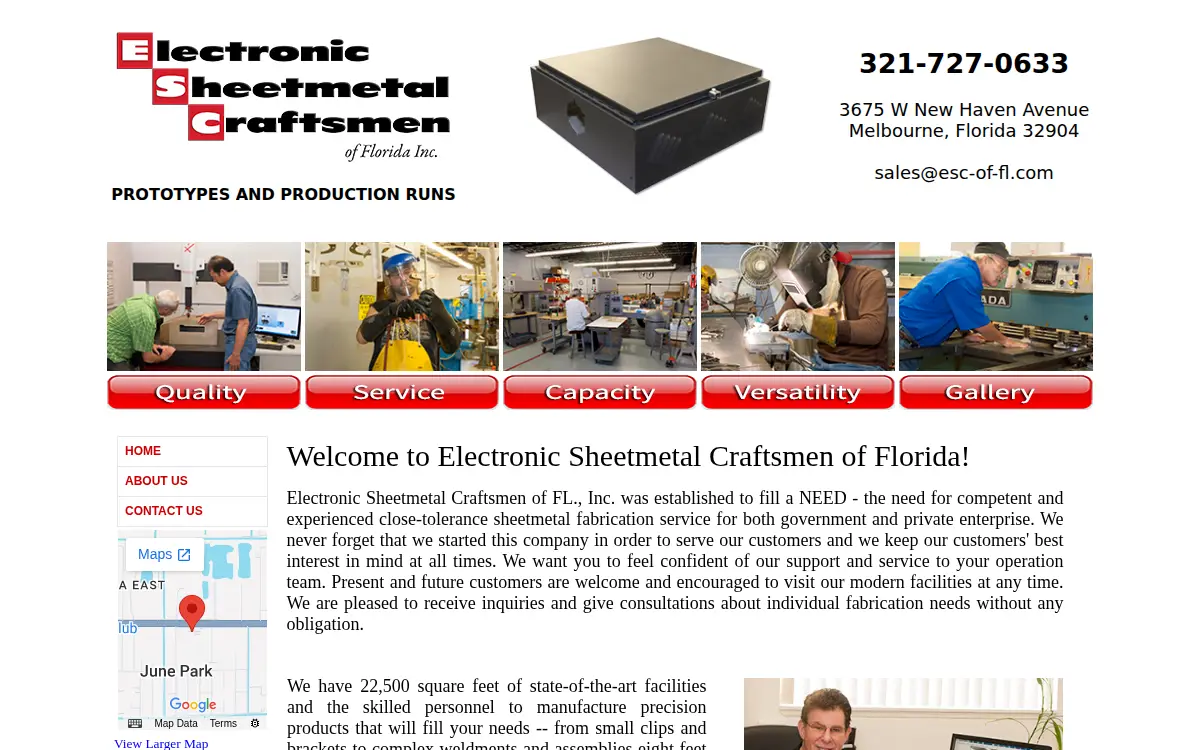 Homepage of Electronic Sheetmetal Craftsmen of Florida, INC.