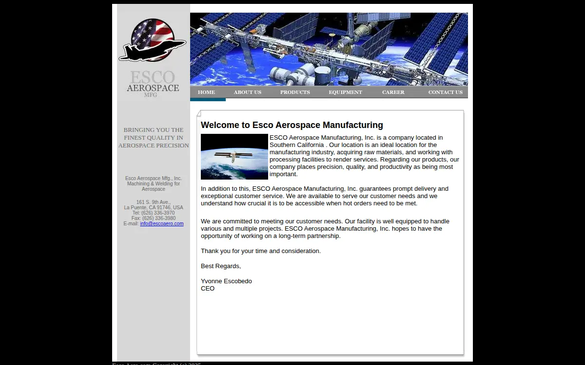 Homepage of Esco Aerospace Manufacturing INC