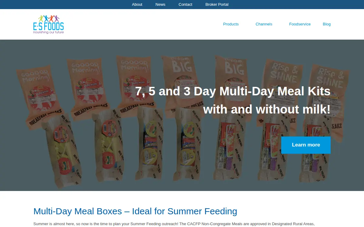 Homepage of E S Foods INC.