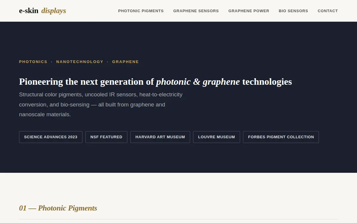 Homepage of E-skin Displays, INC.